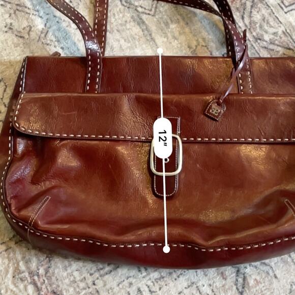 VTG El Portal Y2K Brown Leather Contrast Stitching Big Buckle Shoulder Bag EUC - Picture 8 of 13